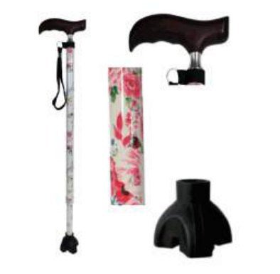 Bastone Regolabile Bianco Flower con Impugnatura a T in Legno e Base Autoportante - TR25 - Ausili Disabili Roma