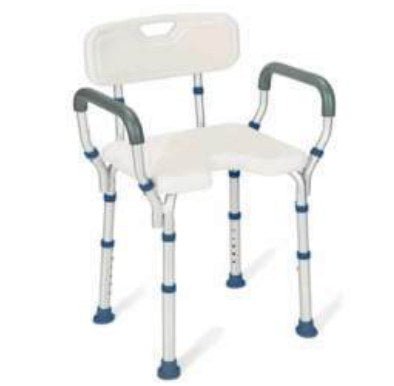 Sedia con Incavo in Plastica con Schienale e Braccioli Estraibili, con Struttura in Alluminio, per Doccia - BA62 - Ausili Disabili Roma