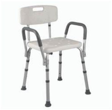 Sedia in Plastica con Schienale e Braccioli Estraibili, con Struttura in Alluminio, per Doccia - BA44 - Ausili Disabili Roma